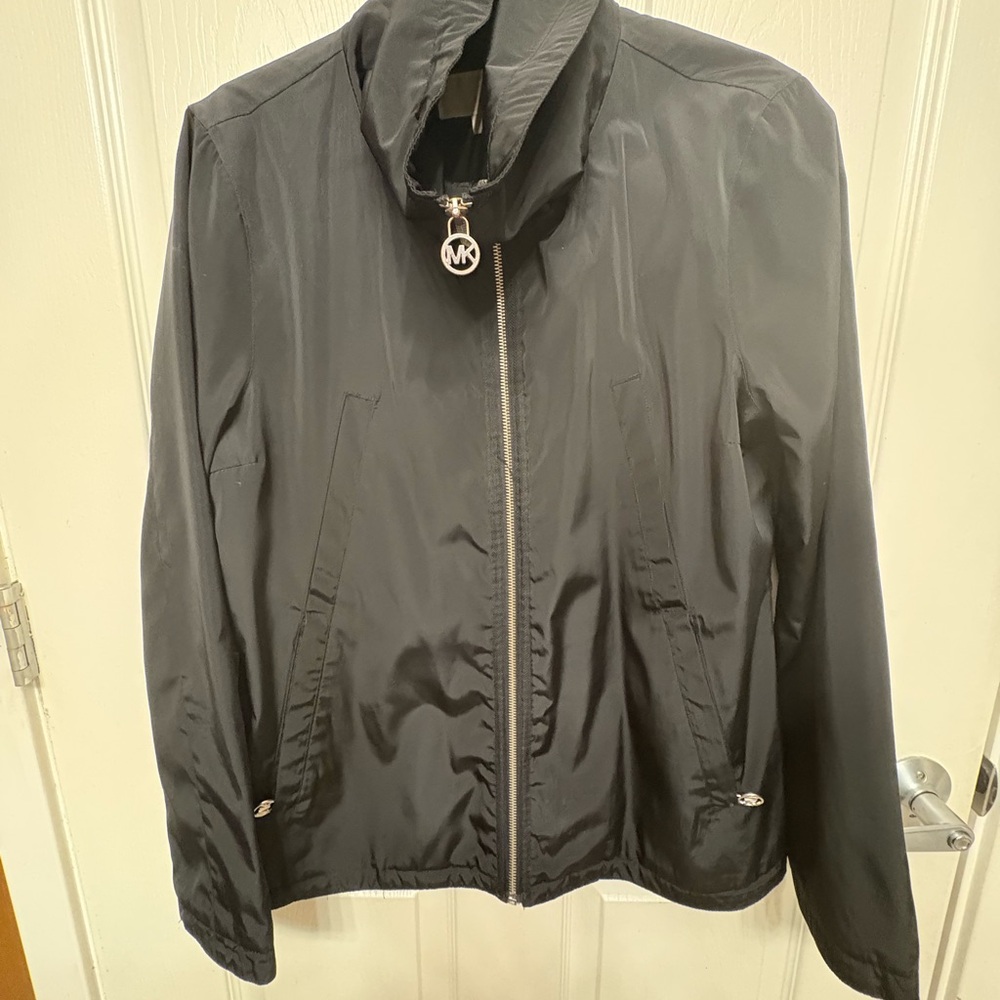 Michael Kors Black High Neck Utility Jacket Lightweight Water-Resistant